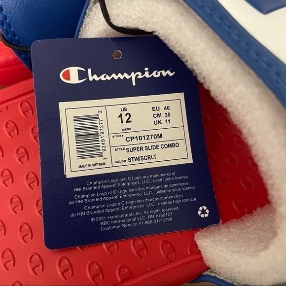 NWT Champion Super Slide Logo Comfort Sandals Red Blue - Picture 5 of 5
